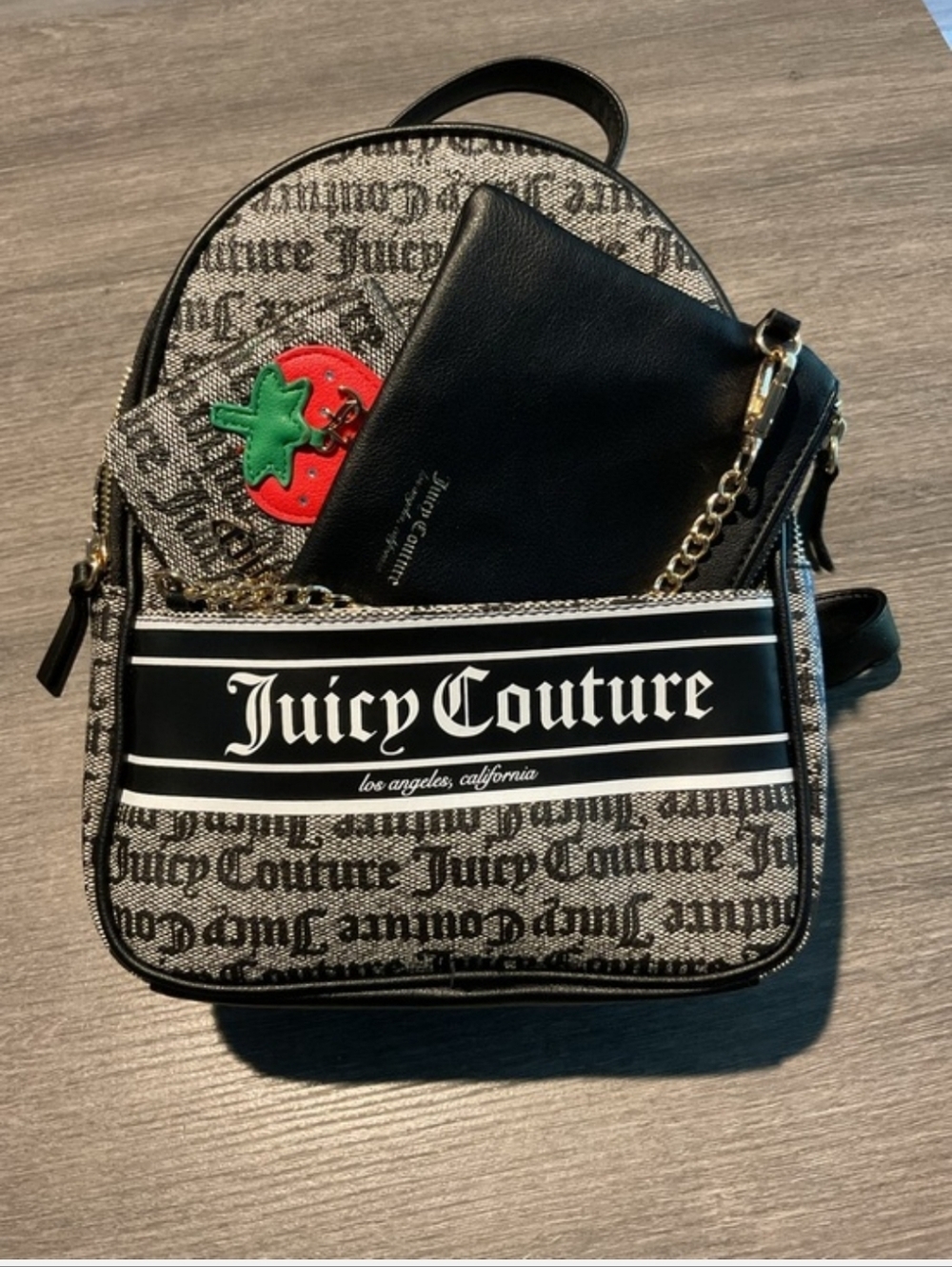 Juicy Couture Backpack with Red Strawberry Patch Wallet  3 Pieces